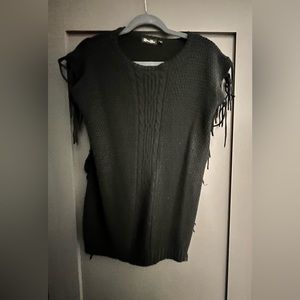 Black sweater, fringe , size medium, great to layer